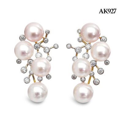 Approx. 8.0 mm, Hanamomo, Akoya Pearl, "พวงชมพู" Stud Pearl Earrings
