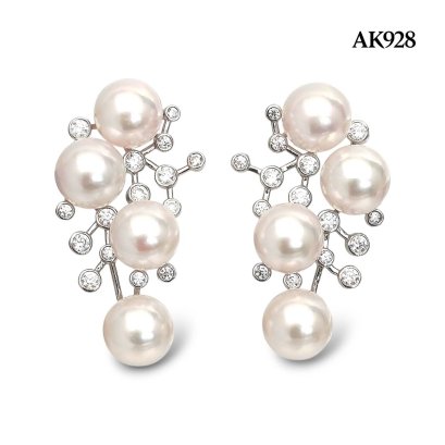 Approx. 8.0 mm, Hanamomo, Akoya Pearl, "พวงชมพู" Stud Pearl Earrings