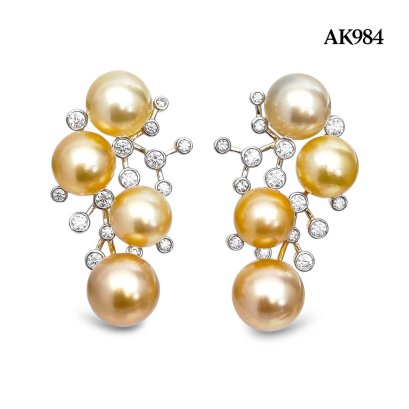 Approx. 7.0 - 8.0 mm, Gold South Sea Pearl, Icy Pearl Grape Stud Earrings