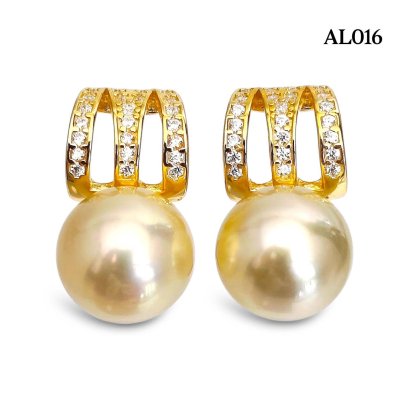 Approx. 9.0 mm, Gold South Sea Pearl, M Pearl Stud Earrings