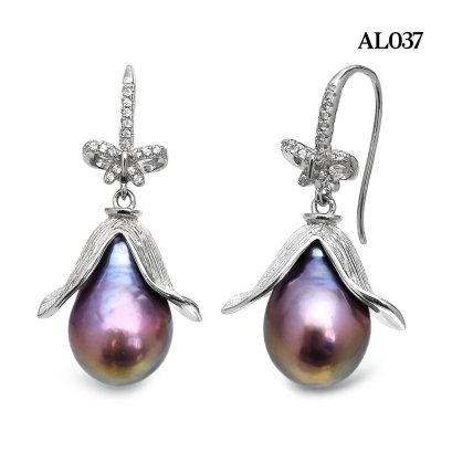 Approx. 11.0 mm, Freshwater Pearl, Winged Pearl Fish Hooks Earrings