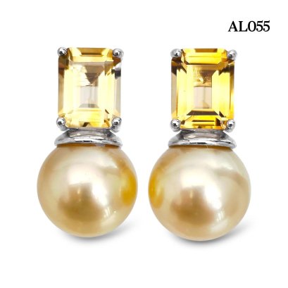Approx. 11.0 mm, Gold South Sea Pearl, Petra Citrine Pearl Stud Earrings