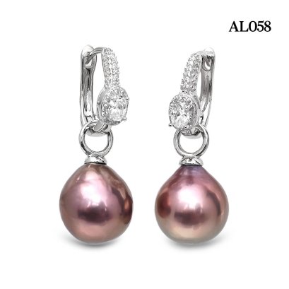 Approx. 11.0 mm, Freshwater Pearl, Latch Back CZ Dot Halo Earrings with Pearl Jacket