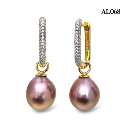 Approx. 12.0 mm, Freshwater Pearl, Long Latch Back Front CZ Paved with Pearl Jacket