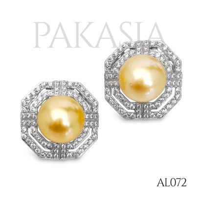 Approx. 13.0 mm, Gold South Sea Pearl, Octa Art Deco Style Pearl Stud Earrings