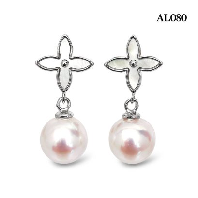 Approx. 8.0 mm, Akoya Pearl, Flower Dangle Pearl Stud Earrings