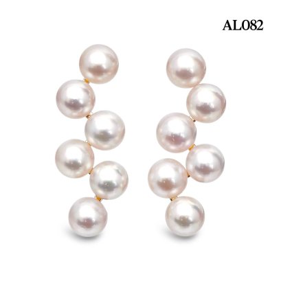 Approx. 5.0 mm, Hanamomo, Akoya Pearl, Zigzag Chandelier Pearl Stud Earrings