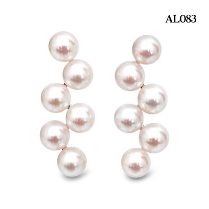 Approx. 5.0 mm, Hanamomo, Akoya Pearl, Zigzag Chandelier Pearl Stud Earrings