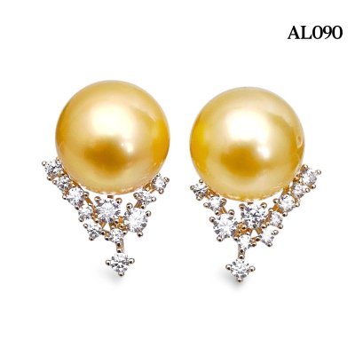 Approx. 11.0 mm, Gold South Sea Pearl, Pearl Icicle Hive CZ Stud Earrings