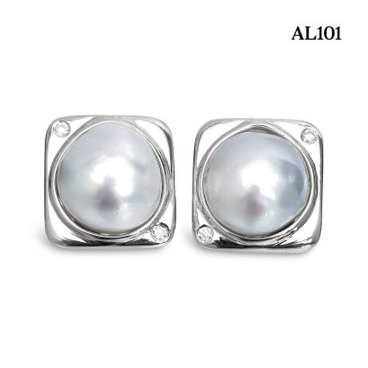 12.2 mm and 12.4 mm, The Rock Premium, "The Pinnacle of Baroque Pearls" Square Collection Pearl Stud Earrings