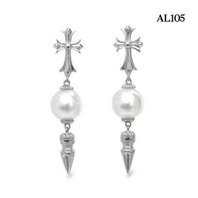 Approx. 9.0 mm, White South Sea Pearl, Cross Dangle Pearl Stud Earrings