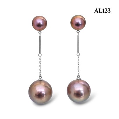 8.7 mm to 8.8 mm and  13.8 mm to 14.0 mm, Special Color, Copper Cosmos, Pearl Stud Dangle Pearl Earrings