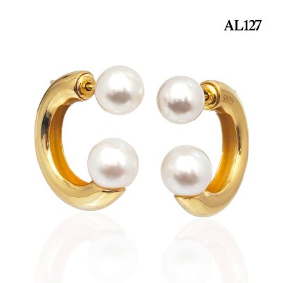 Approx. 6.0 mm, Akoya Pearl, Pearl Stud Earrings with Arch Bridge Pearl Earring Backs