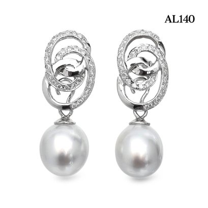 Approx. 8.0-9.0 mm, White South Sea Pearl, Rings Design Dangle Pearl Stud Earrings