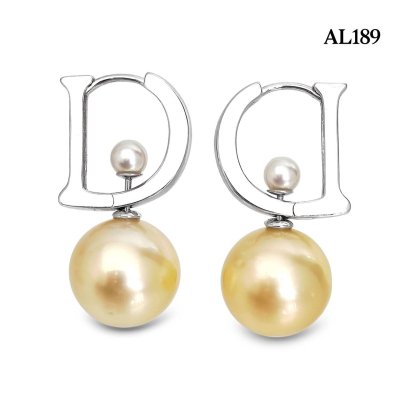 Approx. 4.0 mm and 12.0 mm, Akoya and South Sea Pearl, Front and Back Double Stud with D Letter Earrings