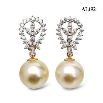 Approx. 10.0 mm, Gold South Sea Pearl, Royal Drop Wreath Dangle Pearl Earrings