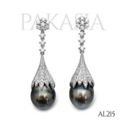 Approx. 10.0 -11.0 mm, Tahitian Pearl, Royal Drop Dangle Pearl Stud Earrings