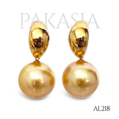 12.7 mm and 12.8 mm, Gold South Sea Pearl, Sail Front Dangle Pearl Stud Earrings