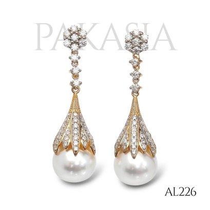 Approx. 10.0 - 11.0 mm, White South Sea Pearl, Royal Moissanite Umbrella Cap Dangle Pearl Stud Earrings