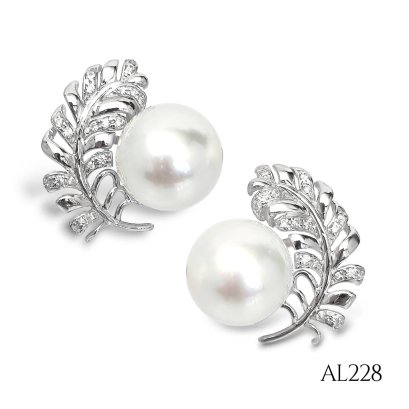 Approx. 10.0 - 11.0 mm, White South Sea Pearl, Plume Pearl Stud Earrings