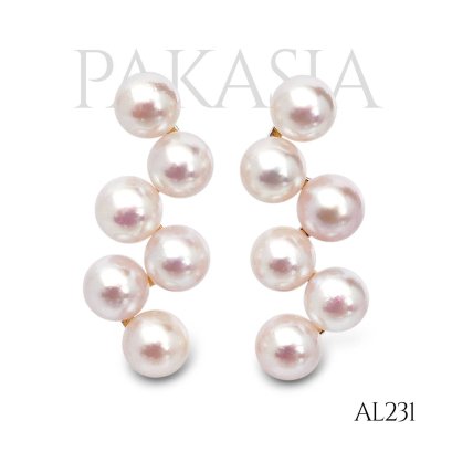 Approx. 5.0 mm up, Hanamomo, Akoya Pearl, Zigzag Chandelier Pearl Stud Earrings
