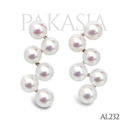 Approx. 5.0 mm up, Akoya Pearl, Zigzag Chandelier Pearl Stud Earrings