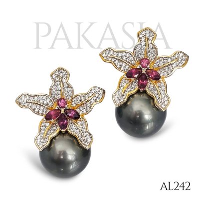 Approx. 16.0 mm, Tahitain Pearl, Lilly Pearl Stud Earrings