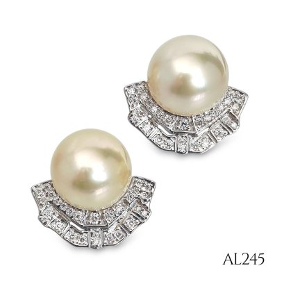 Approx. 10.0 mm up, Gold South Sea Pearl, Art Deco Pearl Stud Earrings
