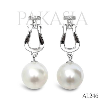 Approx. 10.0 mm, White South Sea Pearl, Horseshoe Dangle Pearl Stud Earrings