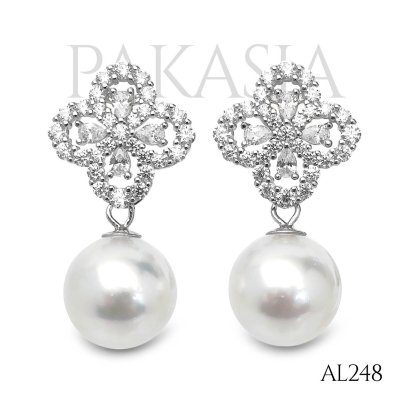 Approx. 11.0 mm, White South Sea Pearl, Flower Dangle Pearl Stud Earrings