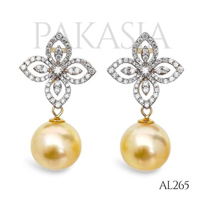 Approx. 12.0 mm, Gold South Sea Pearl, Flower Dangle Pearl Stud Earrings