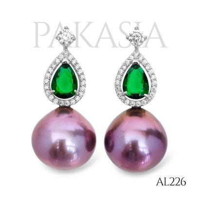 Approx. 10.0 - 12.0 mm, Edison Pearl, Green CZ Drop Halo CZ Pearl Stud Earrings
