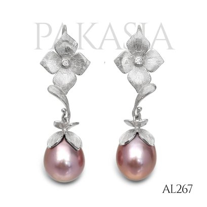12.0 - 13.0 mm, Edison Pearl, Fish Hooks Flower Dangle Pearl Earrings