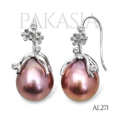 Approx. 10.0 -11.0 mm, Edison Pearl, Fish Hooks Flowers Root Pearl Earrings