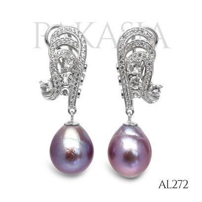 Approx. 11.0 -12.0 mm, Edison Pearl, Vintage Art Deco Design Dangle Pearl Stud with Omega Earring Backs