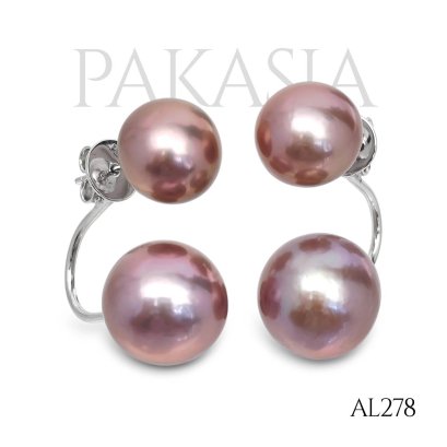 Approx. 11.0 mm and 12.0 - 13.0 mm, Edison Pearl, Arch Bridge Double Pearl Stud Earrings