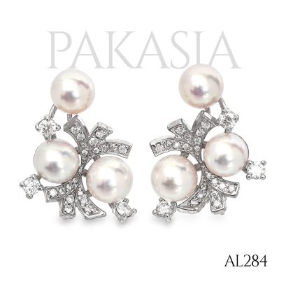 Approx. 6.0 mm, Hanamomo, Akoya Pearl, Firework Triple Pearl Stud Earrings