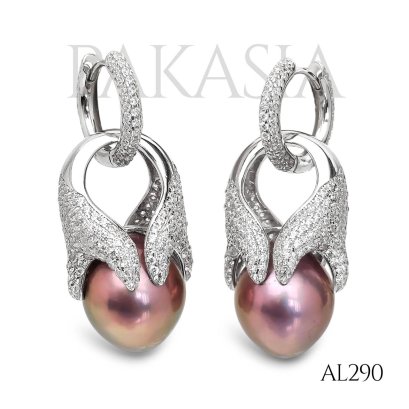 Approx. 12.0 mm, Edison Pearl, Huggie CZ Earrings with Eagle Claws Pearl Jacket