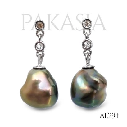 Approx. 6.0 -7.0 mm, Keshi Tahitian Pearl, CZ Dot Dangle Pearl Stud Earrings