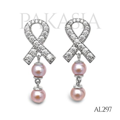 Approx. 6.0 mm, Freshwater Pearl, RIP Bow Dangle Double Pearl Stud Earrings