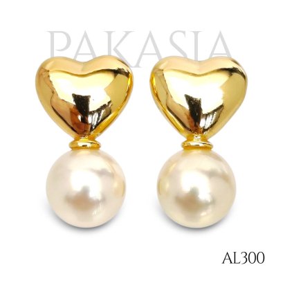 Approx. 7.0 mm, Moonlight, Akoya Pearl, Heart Top Bottom Pearl Stud Earrings
