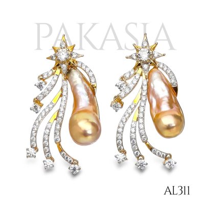 Approx. 9.0 - 12.0 mm, Getsumen Royale, Freshwater Pearl, "ดวงดารา" Stud Earrings