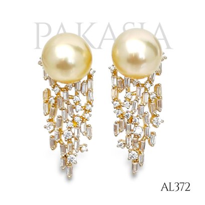 Approx. 9.0 mm, Gold South Sea Pearl, Pearl CZ Hive Stud Earrings