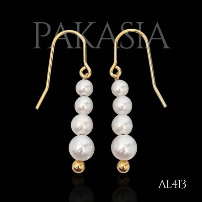 Approx. 4.0 - 5.0 mm, AK Pearl, Fish Hooks Dangle Pearl Row Earrings