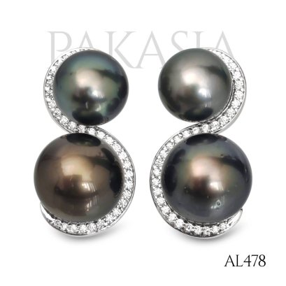 Approx. 10.0 - 12.0 mm, Tahitian Pearl, Spirit & Spiral Double Pearl Stud Earrings