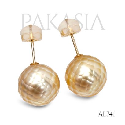 Approx. 11.0 mm, Hanashinju, Gold South Sea Pearl, Stud Earrings