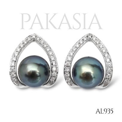 (PSL) Approx. 9.1 mm, Aurora Lagoon, Drop Diamond Paved Pearl Stud Earrings