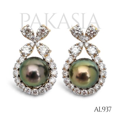 (PSL) Approx. 8.5 mm, Aurora Peacock Premium, Diamond Wreath Pearl Stud Earrings