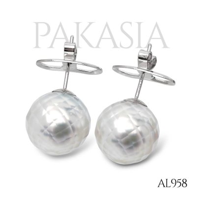 Approx. 12.3 -12.4 mm, Hanashinju, White South Sea Pearl, Stud Earrings