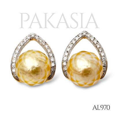 Approx. 10.7 mm, Gold South Sea Pearl, Drop Pearl, Stud Earrings